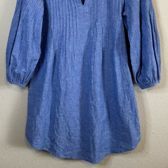 Vineyard Vines Blue Chambray Linen Blend Pintuck 3/4 Split Neck Cover Up Dress - Picture 5 of 12